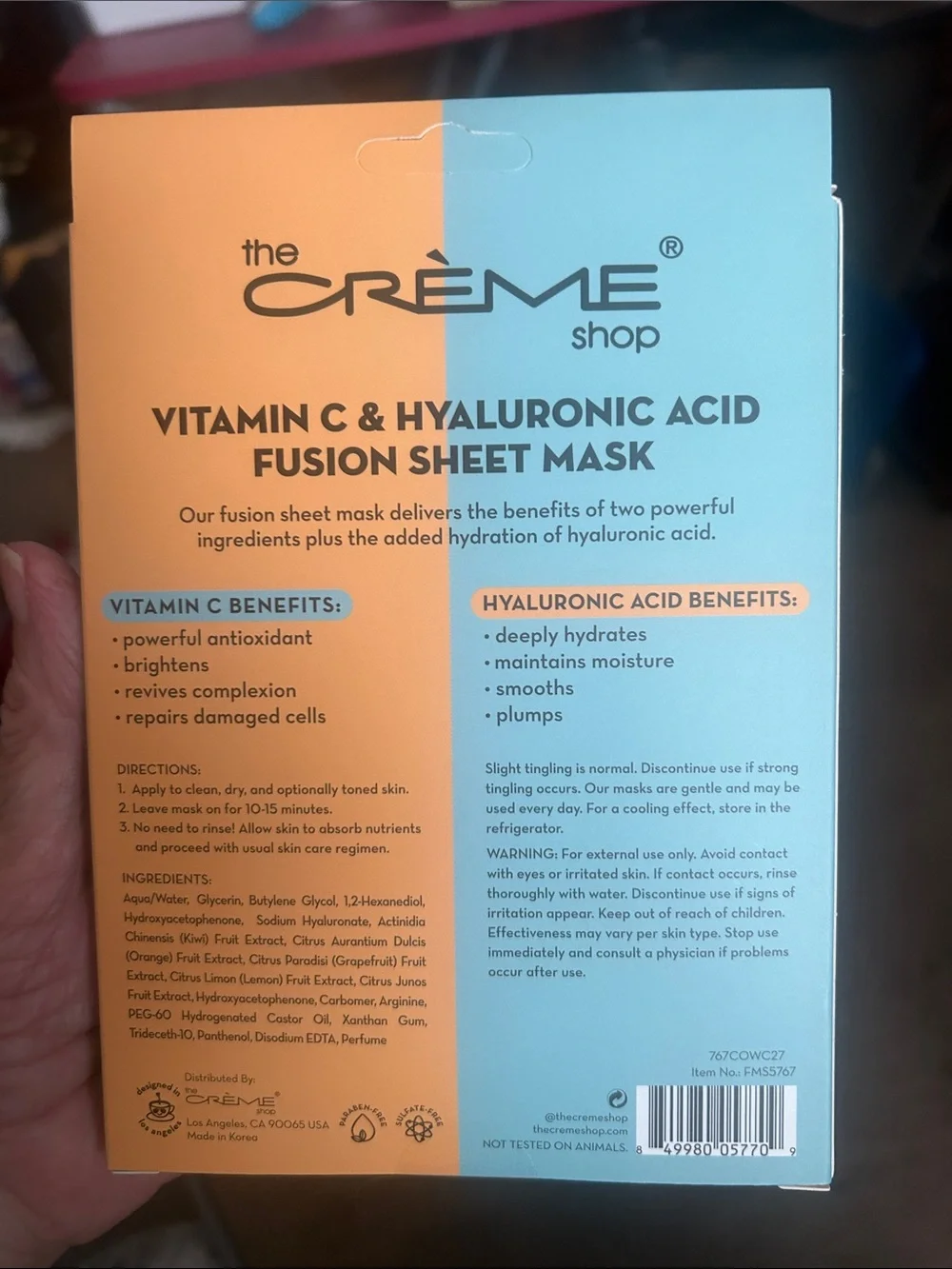 Box of 5 The Creme Shop Vitamin C & Hyaluronic Acid  Fusion Sheet Mask NEW